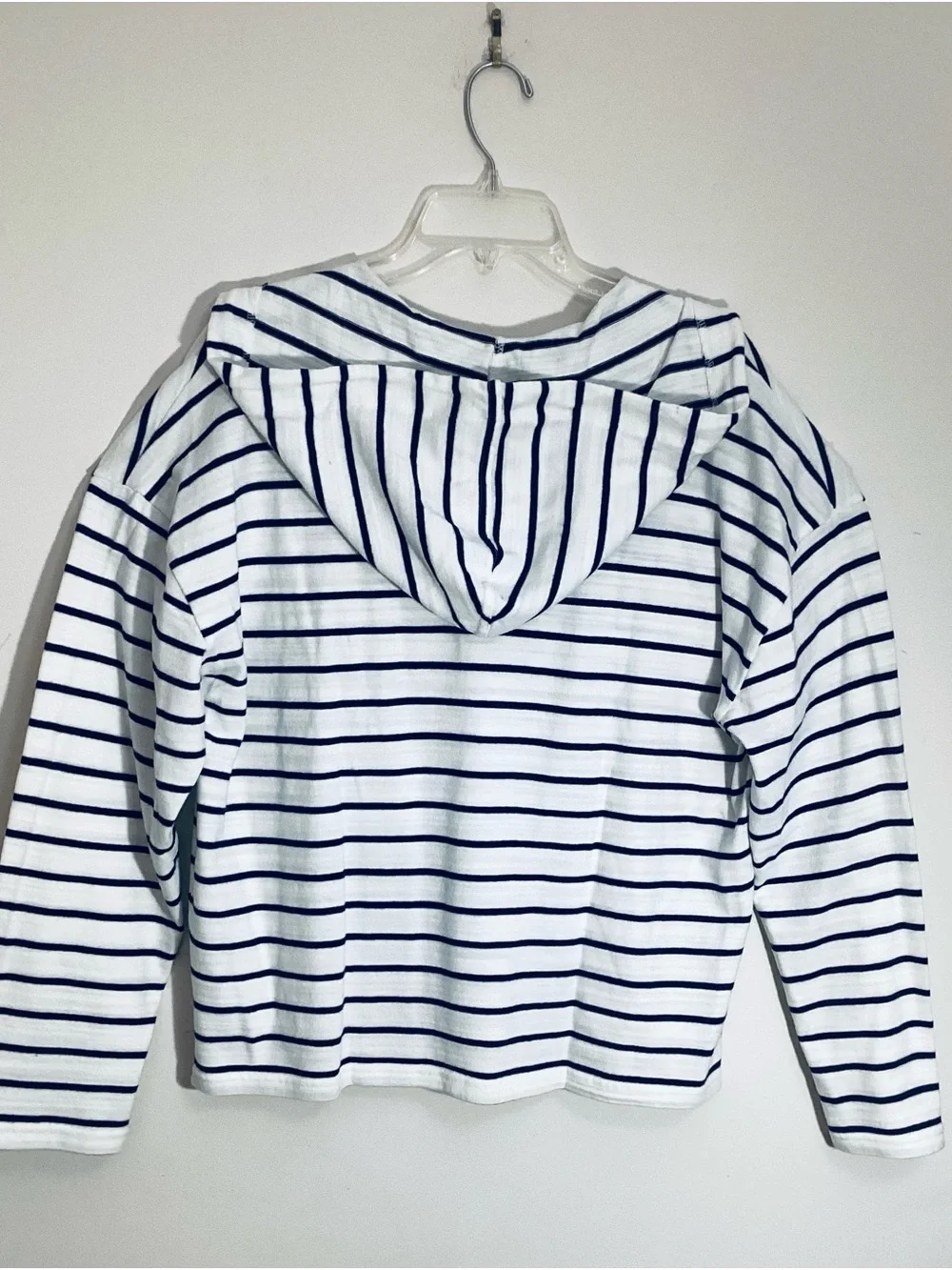 J. Crew Navy White Striped V-Neck Pullover Cotton Sweater Hoodie XL Relaxed NWT